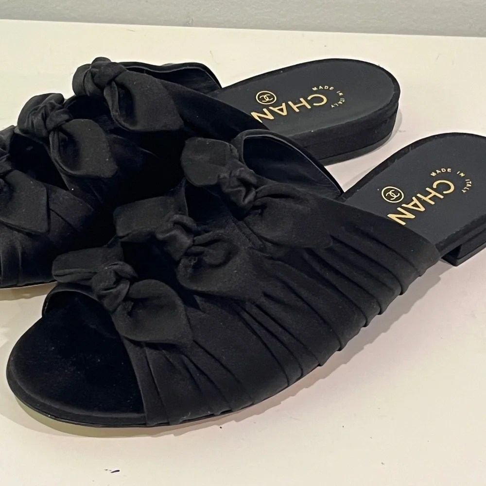 NWT Chanel Knotted Black Satin Mule Flat Slide Size EU 39.5/ US 9 MSRP $950 - Picture 7 of 12